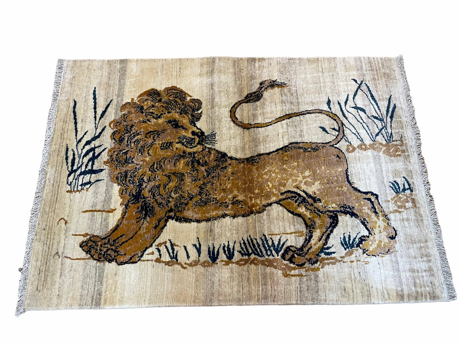 3.5 X 4 Handmade Hand-Knotted New Vintage Rug Quality Wool Lion Organic Dyes