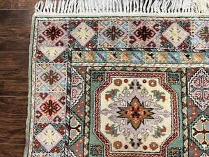 Moroccan Rug 7x8, Wool Hand Knotted Vintage Carpet, Multicolor Panel Design Oriental Rug