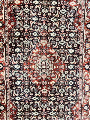 Indo Persian Rug 3x4, Herati Allover Pattern, Midnight Blue and Red, Small Vintage Handmade Wool Rug
