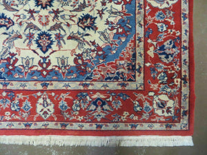 3' X 5' Vintage Handmade Authentic Oriental Floral Medallion Fine Wool Rug Beige Red and Blue Top Quality Veg Dyes
