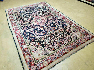 4' X 6' Antique Handmade India Floral Oriental Wool Rug Carpet Organic Blue