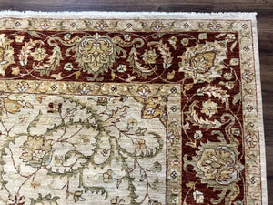 Pakistani Rug 9x12, Floral Allover Peshawar Carpet, Chobi, Beige and Rust Red, Traditional