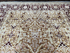 Indian Rug 9x12 Agra Rug, Vintage Rug 9 x 12 Wool Rug, Area Rug 9x12 Oriental Carpet, Unique Colors, Hand Knotted, Clay Dark Brown, Allover