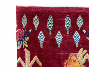 3 X 5 Handmade Rug New Vintage Rug Quality Wool Pictorial Lion Jungle Veg Dyes