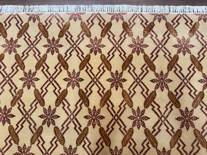 Tibetan Rug 8x10, Wool with Silk Highlights, Beige and Maroon, Contemporary Carpet