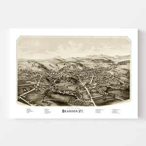 Vintage Map of Brandon, Vermont 1890