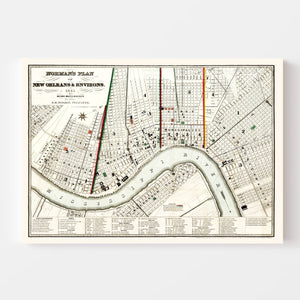 Vintage Map of New Orleans, Louisiana 1845