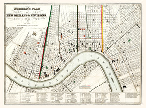 Vintage Map of New Orleans, Louisiana 1845