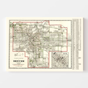 Vintage Map of Denver, Colorado 1920