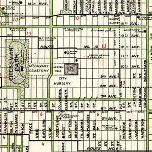Vintage Map of Denver, Colorado 1920