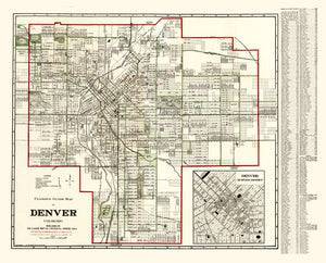 Vintage Map of Denver, Colorado 1920
