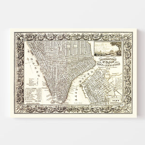 Vintage Map of New York City, New York 1836