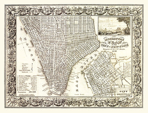 Vintage Map of New York City, New York 1836