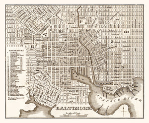 Vintage Map of Baltimore, Maryland 1846