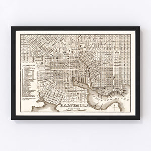 Vintage Map of Baltimore, Maryland 1846