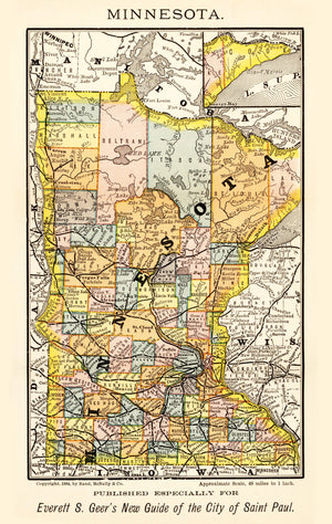 Vintage Map of Minnesota 1884