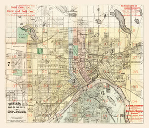 Vintage Map of St. Paul, Minnesota 1884
