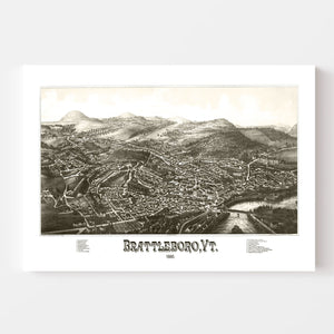 Vintage Map of Brattleboro, Vermont 1886