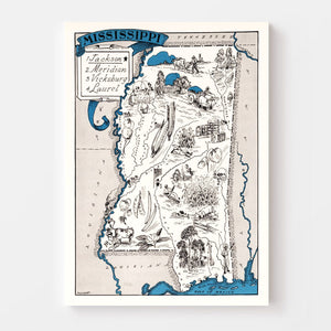 Vintage Map of Mississippi 1931
