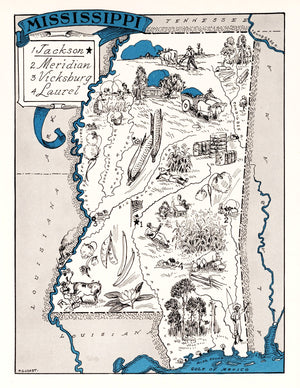 Vintage Map of Mississippi 1931