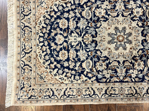 Persian Nain Rug 3x5, Floral Medallion Oriental Carpet, Very Fine Hand Knotted Handmade Wool and Silk Highlights Rug, Vintage Semi Antique