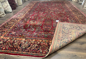 Persian Sarouk Rug 10x18, Palace Size Antique Persian Carpet, Wool, Red, Floral, Handmade Traditional Persian Rug, Extra Large Rug