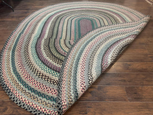 Large Oval American Braided Rug 10x12, Multicolor Vintage Braided Carpet