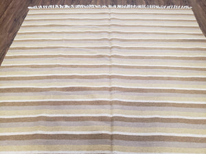 New Indian Striped Blanket, Multicolor Earthern Tones Kilim Rug, Wool Handmade South American Style Blanket, Queen Sized Bedspread 5x8 - 6x8