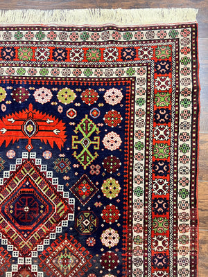 Persian Afshar Tribal Rug 5x6, Geometric Pattern, Navy Blue Multicolor Antique Vintage Persian Carpet, Hand Knotted Handmade Wool Rug