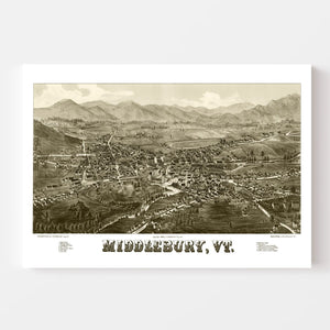 Vintage Map of Middlebury, Vermont 1886