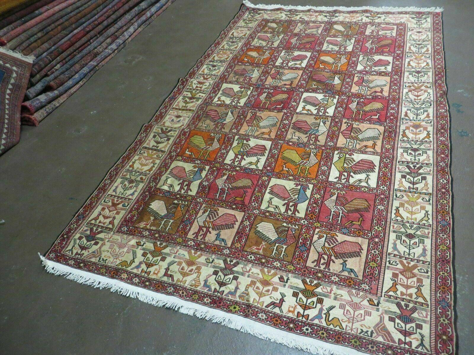 4' X 6' Vintage Russian Kilim Handmade Flat Soumak Weave Silk Wool Rug Organic