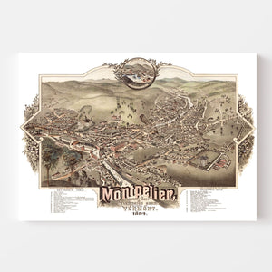 Vintage Map of Montpelier, Vermont 1884