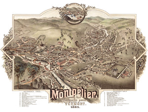 Vintage Map of Montpelier, Vermont 1884
