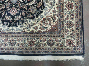 4' X 7' Vintage Handmade India Wool Silk Accent Rug Hand Knotted Black Organic