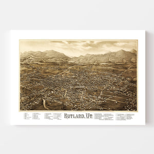 Vintage Map of Rutland, Vermont 1885