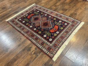 Persian Afshar Tribal Rug 5x6, Geometric Pattern, Navy Blue Multicolor Antique Vintage Persian Carpet, Hand Knotted Handmade Wool Rug