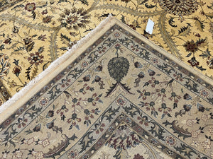 Indo Persian Mahal Rug 10x14, Wool Hand Knotted Oriental Carpet, Cream Floral Allover, Vintage Area Rug 10 x 14, Traditional Rug, Handmade