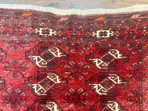 Antique Afghan Turkoman Mafrash Rug 3x5, Red, Hand Knotted, Wool, Tribal Collectible