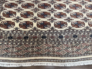 Pakistani Bokhara Rug 8x10, Wool Turkoman Carpet, Ivory/Cream