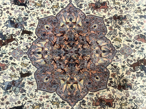 8.8 x 12 Karastan Ivory Hunting Rug #751, Vintage Wool Discontinued Original 700 Series, Rare