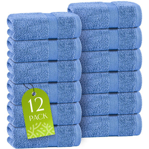 Light Blue Washcloths Set 12 Pack for Body Face Towel 12x12 Inch Cotton Wash Cloths Bulk  Spa Fingertip Wash Clothes Soft Absorbent Gym Towels