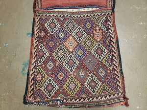 26" X 56" Antique Handmade Authentic Tribal Wool Rug Double Bag Tobreh