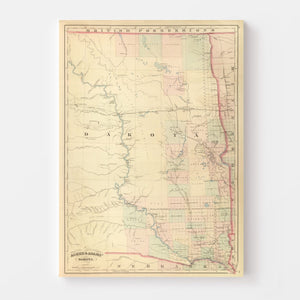 Vintage Map of Dakota Territory 1875