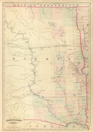 Vintage Map of Dakota Territory 1875