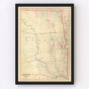 Vintage Map of Dakota Territory 1875