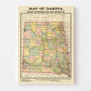 Vintage Map of Dakota Territory 1882