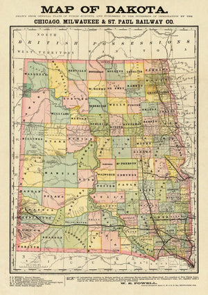 Vintage Map of Dakota Territory 1882