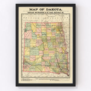 Vintage Map of Dakota Territory 1882
