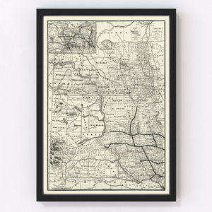 Vintage Map of Dakota Territory 1888