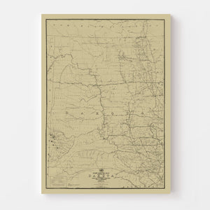 Vintage Post Route Map of Dakota Territory 1885